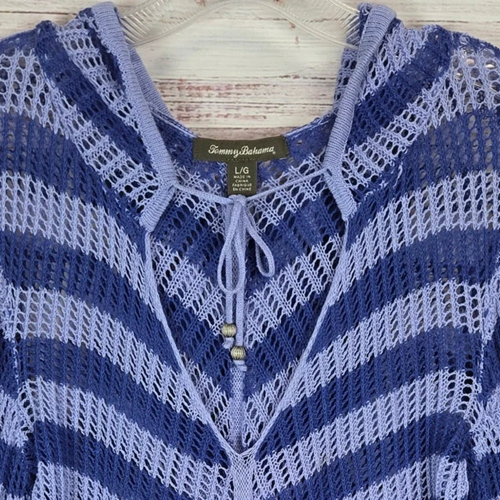 Tommy Bahama Purple Striped Knit Hooded Swim Coverup